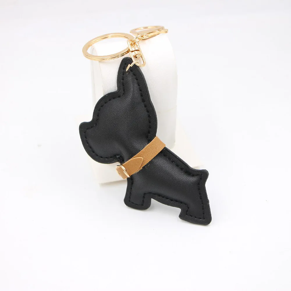 Fashion PU Faux Leather Luxury Fighting Dog Pet Keychain Bag Charm Pendant Dog Leather Key Chain