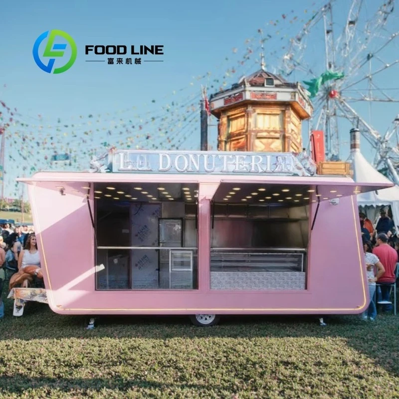Customized Pink Donut Shop Food Trailer Tow Bar Catering Cart Full Kitchen for Candy Chips Ice Cream Coffee