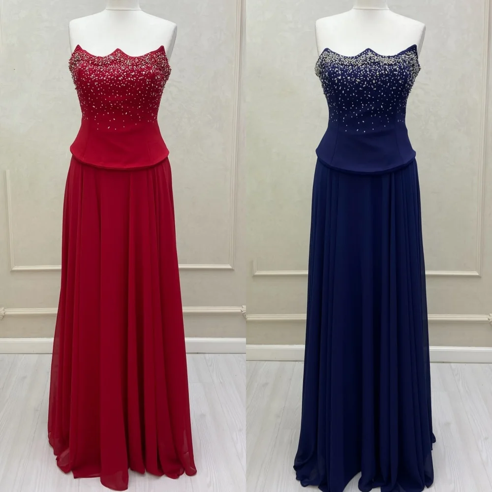 

Customized Modern Style Fashion Jersey Sequined Pleat Straight Strapless Long Dresses Bespoke Occasion Dresses Elegant Matching