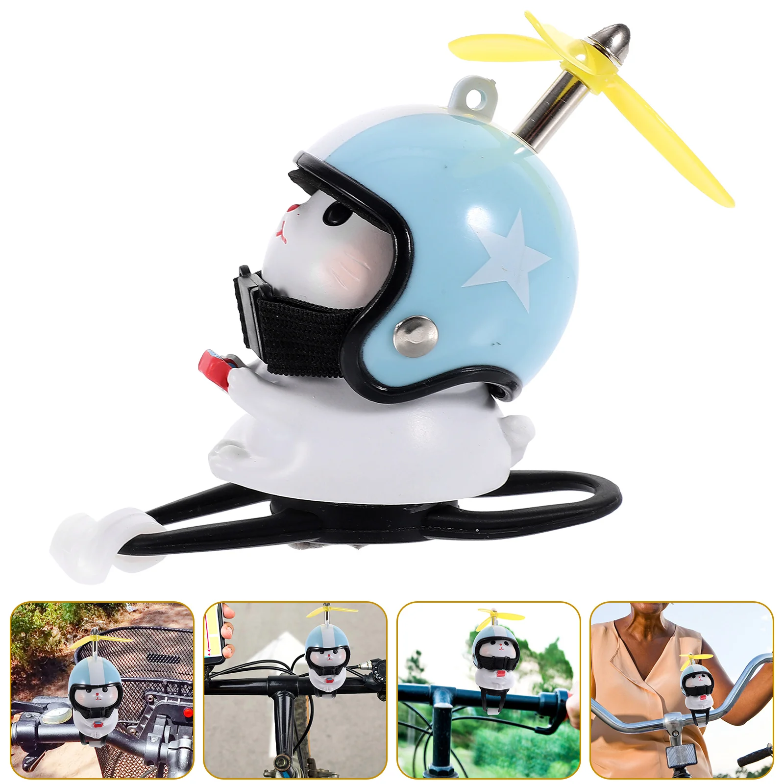 Cat Ornaments Motorcycle Bike Decoration with Propeller Bells Car Accessories Resin Toy Child