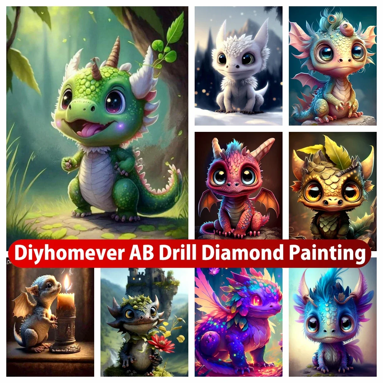 

AB Diamond Painting Cute Baby Dragon Diamond Embroidery Fantasy Cartoon Art Rhinestone Mosaic Cross Stitch Kids Gift 2023 New