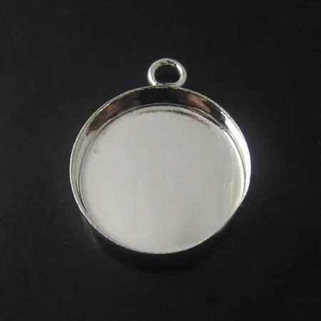 300pcs 20 23 25mm Rhodium tone Blank Bases Round Deep Wall Bezel with a loop Cabochon Cameo Settings Pendant Blank