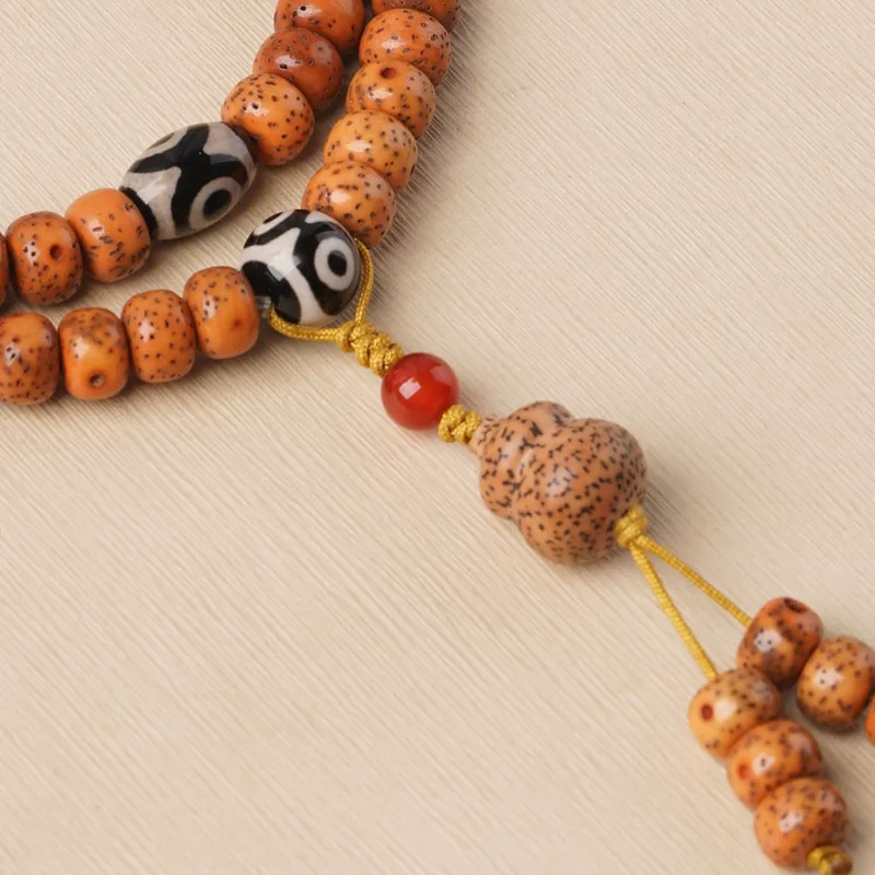 Natural Chicken Oil Yellow Star Moon Bodhi 6*8mm 108 Three-Eyed Agate Dzi Beads Fortune and Prosperity Style Handheld Budd