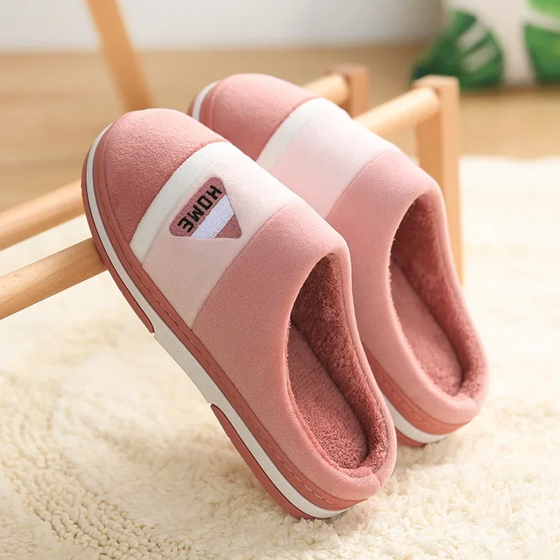 Classic Men Slippers Winter Warm Cotton Slippers For Men Home Wear-Resistant Stripe Non-slip Indoor Slides Couple Women Shoes