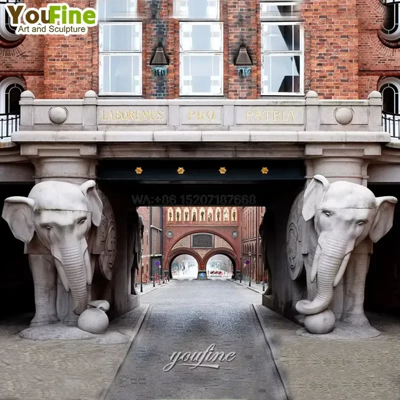 Wmwmnu for YOUFINE Large High Quality Animal Decoration Stone Carved Marble Gate Elephant Statue Sculpture