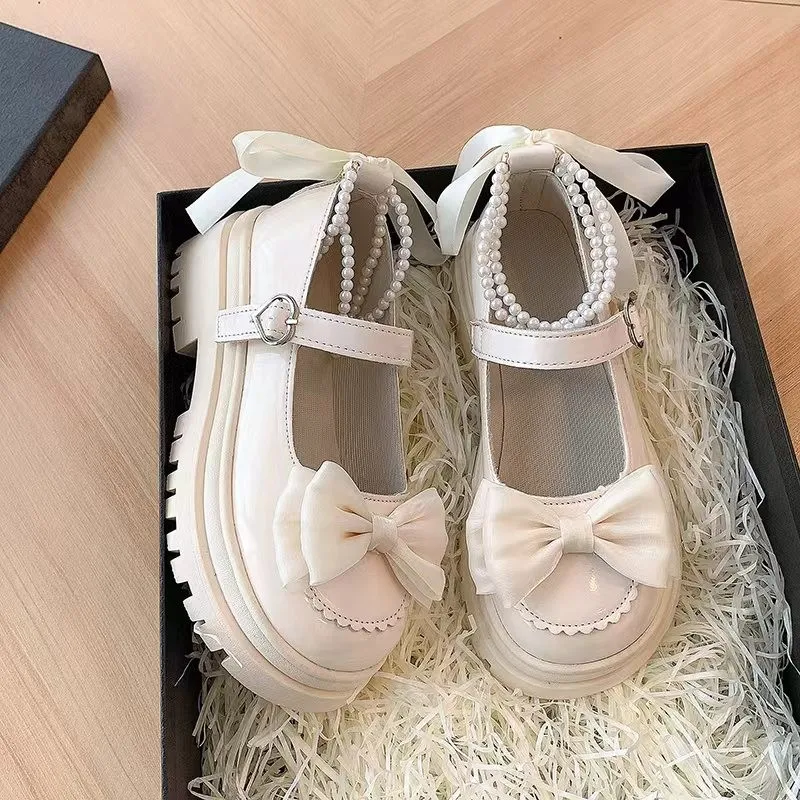 2024 Summer Platform Shoes Size34-42 Lolita Sweet Sandals Women Japanese Bow Cute Chic Mary Jane Shoes Round Toe Shoes