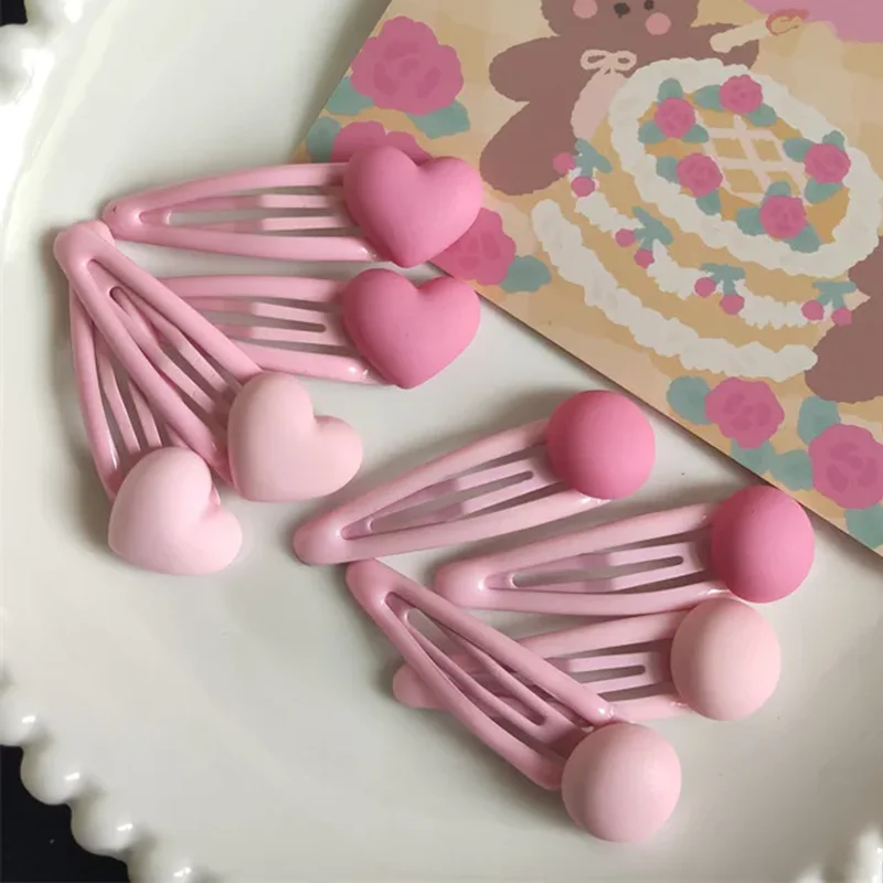 4/8pcs Pink Love and Pink Ball Hairpins Simple Matte Texture Hair Clips Sweet Girls BB Side Clips Hairgrip Barrettes Headwear