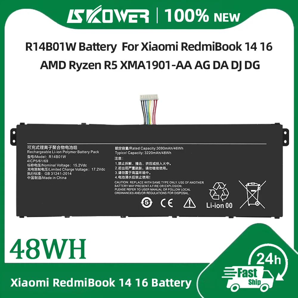 SKOWER 3220mAh R14B01W Laptop Battery  For Xiaomi RedmiBook 14 16 AMD Ryzen R5 XMA1901-AA AG DA DJ DG