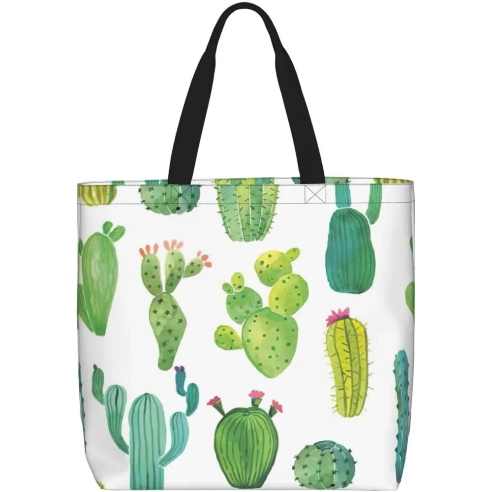 

Cactus Print Tote Bag, Reusable Shopping Bag, Large Capacity Zipper Single Shoulder Convenience Bag