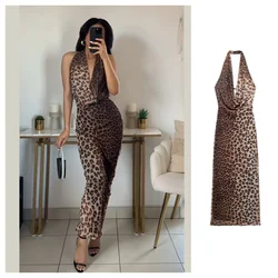 PB&ZA2024 summer new women's fashionable temperament slim fit sexy leopard print chiffon suspender V-neck hanging neck dress