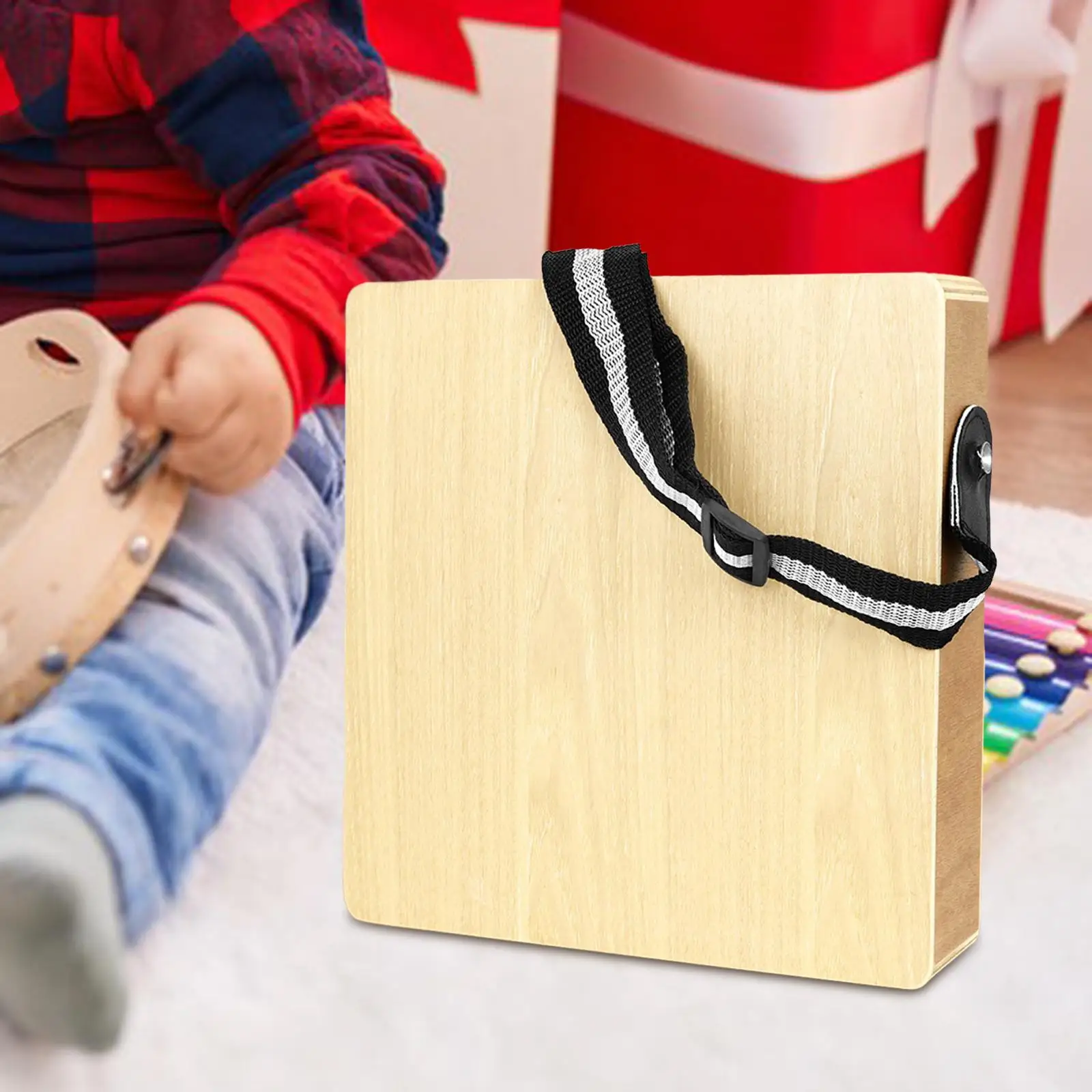 Caja de percusión de madera, tambor fácil de llevar con correa ajustable, caja de ritmo de madera para fiestas navideñas, principiantes, actuaciones, niños