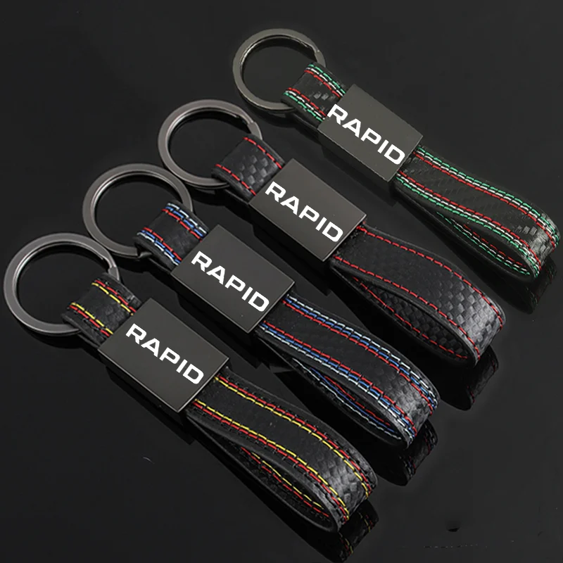 Carbon Fiber Leather Car Key Chain for SKODA RAPID Logo Citigo Enyaq KAMIQ KODIAQ VRS OCTAVIA Keychain Styling Auto Accessories