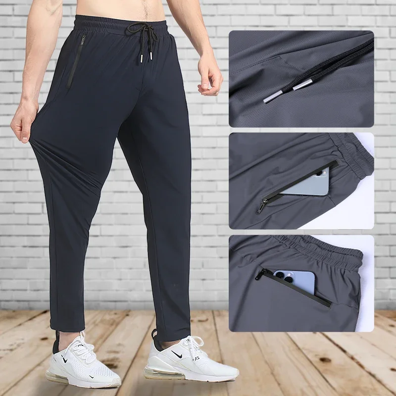 

Men Relaxed Fit Casual Sweatpants Outdoor Running Cool Trousers with Multiple Pockets Fitness Longpants Thin Joggings Pants