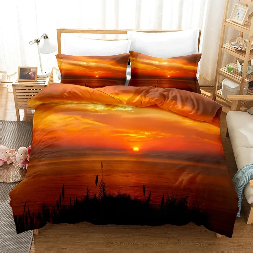 

Goldon Sunset Tropical Beach Holiday Comfortable Duvet Cover Pillowcase Bedding Set Children Bedroom Decoration Home Textile