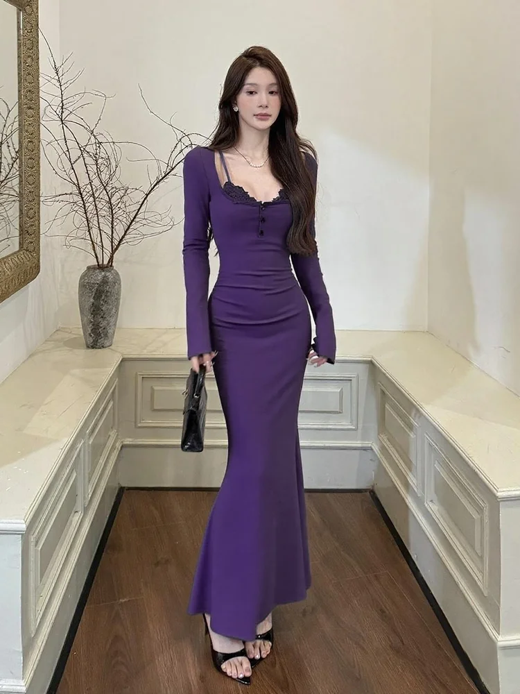 

Pure Desire Spicy Girl с кружевной отделкой ter Dr, осень-зима, длинная юбка с высокой талией и хвостом, женская мода, полиэфирное волокно