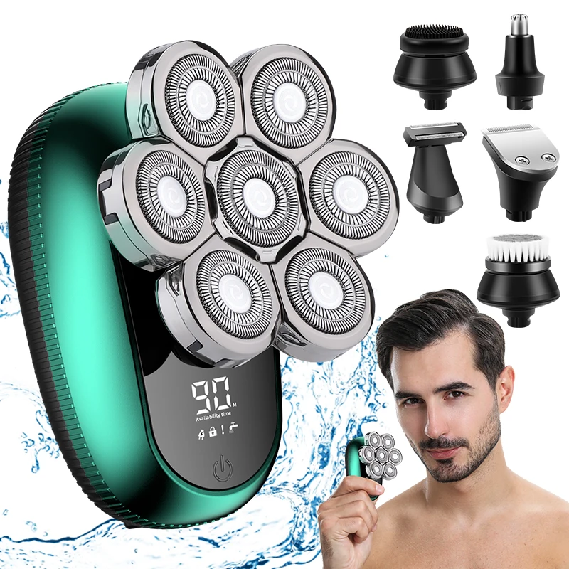 

RESUXI LK-7520 Мужская многофункциональная электробритва 6 в 1, 7D плавающий резак, триммер для лысины, USB беспроводная машинка для стрижки бороды, бритье