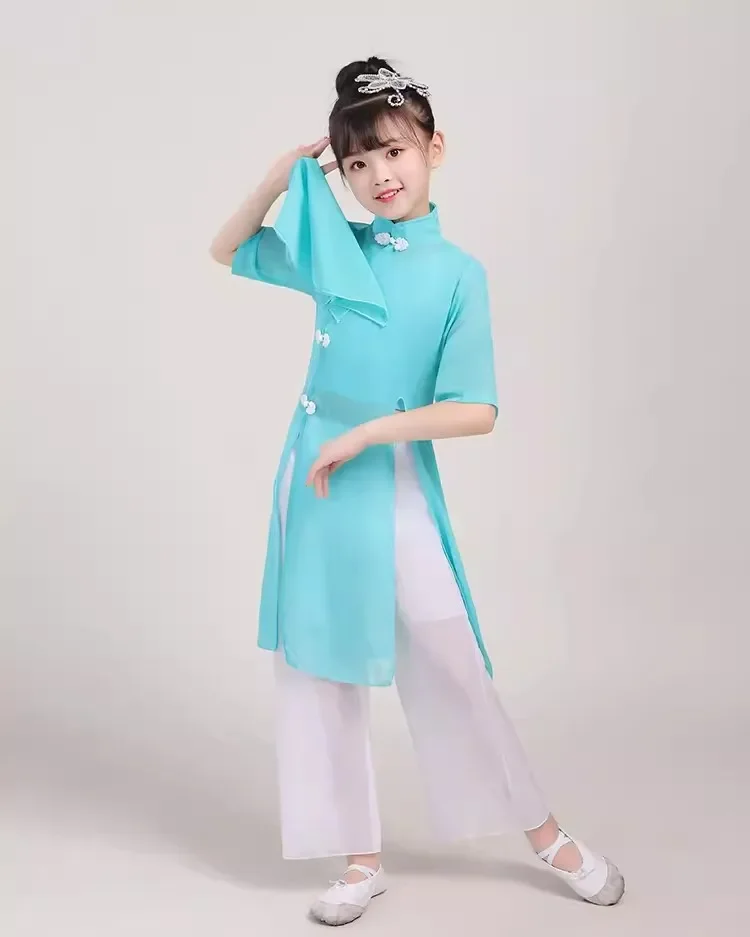 Children Chinese National Yangko Dance Dress Kids Girl Fan  Costume Stage Child Umbrella Dance Outfit National Dance Wear