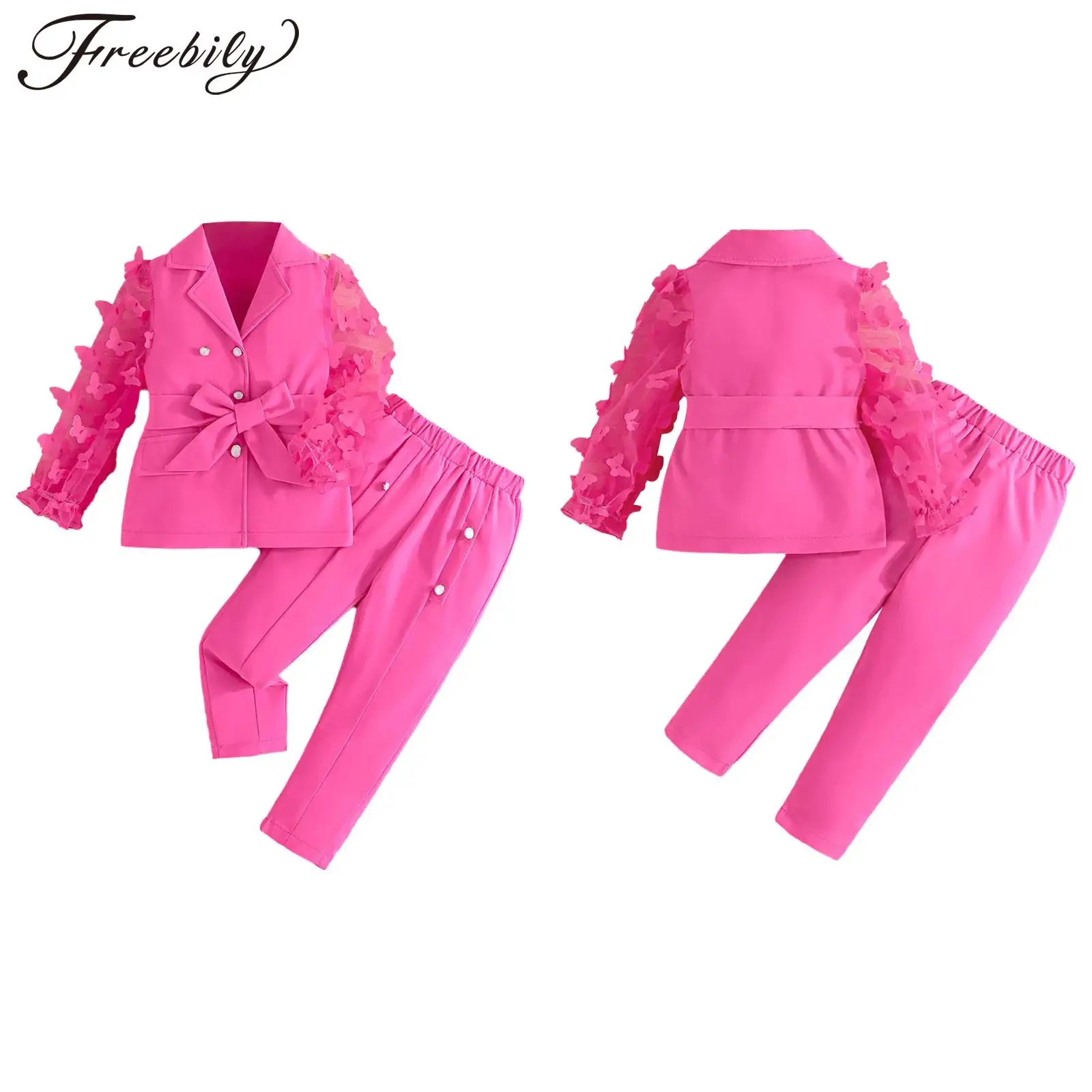 

Kids Two-pieces Girls School Uniforms Performance Dance Events Lapel Suit Coat + Pants Set Banquet Formal Party Suits Set