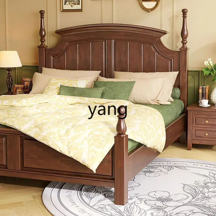 سرير خشبي أمريكي من القرون الوسطى LMM سرير مزدوج عتيق غرفة نوم رئيسية في الغلاف الجوي 1.8 سرير زفاف حديث بسيط فرنسي