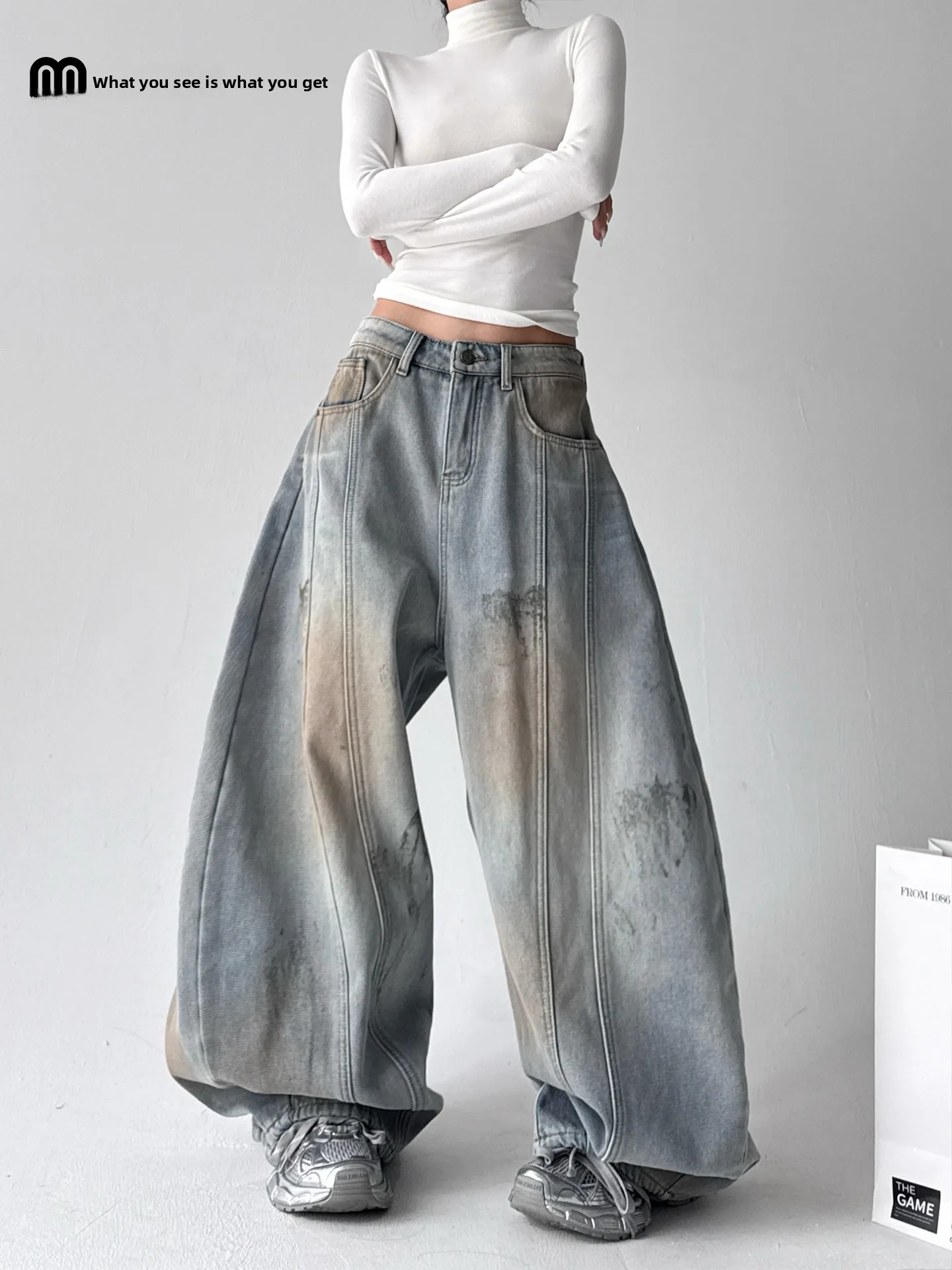 

Low Waist Wide Leg Denim Jeans Women's Spring Summer New Loose Fit Fce Lined Knife Waed Vintage Sle Jeans
