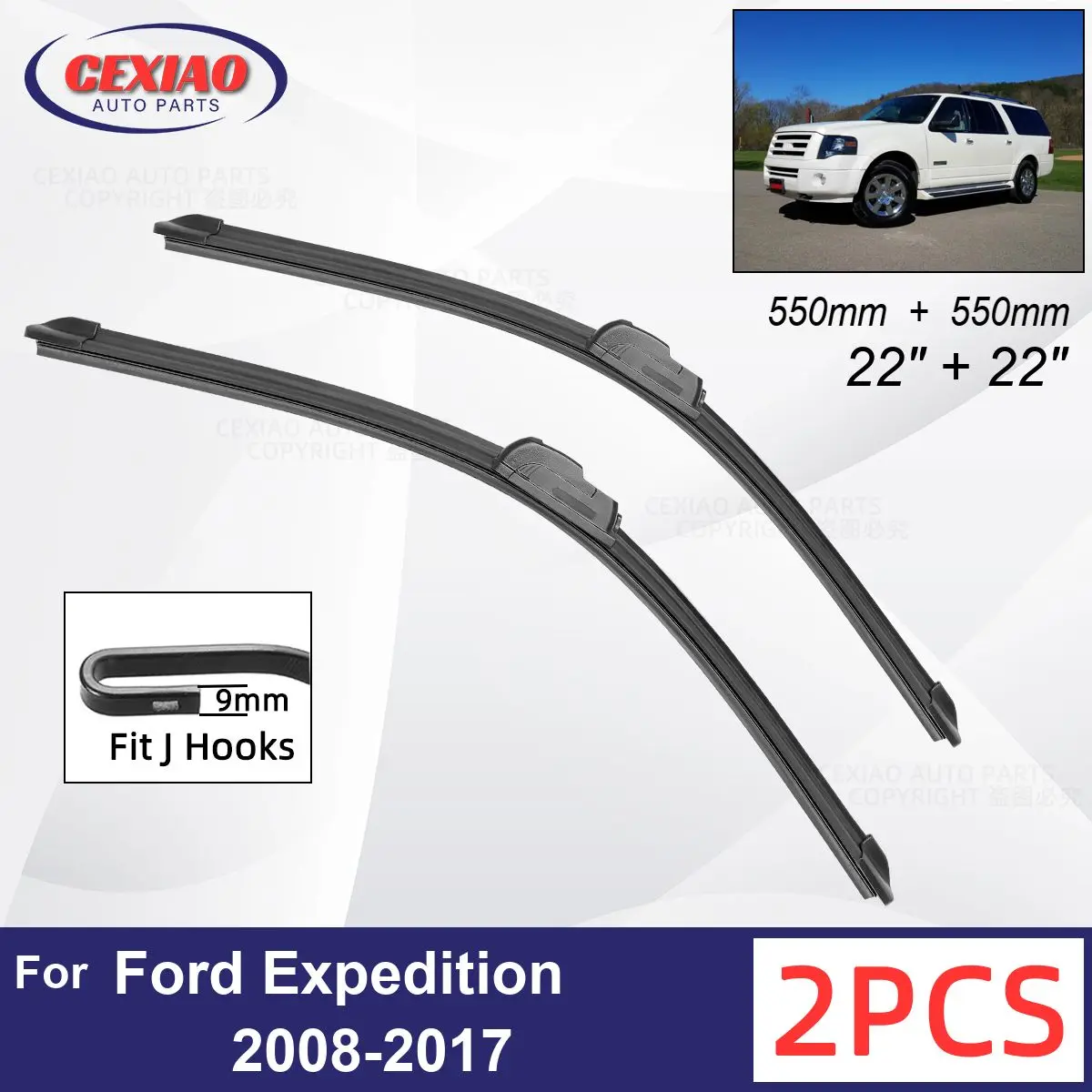 

Car Wiper For Ford Expedition 2008-2017 Front Wiper Blades Soft Rubber Windscreen Wipers Auto Windshield 22"+22" 550mm + 550mm