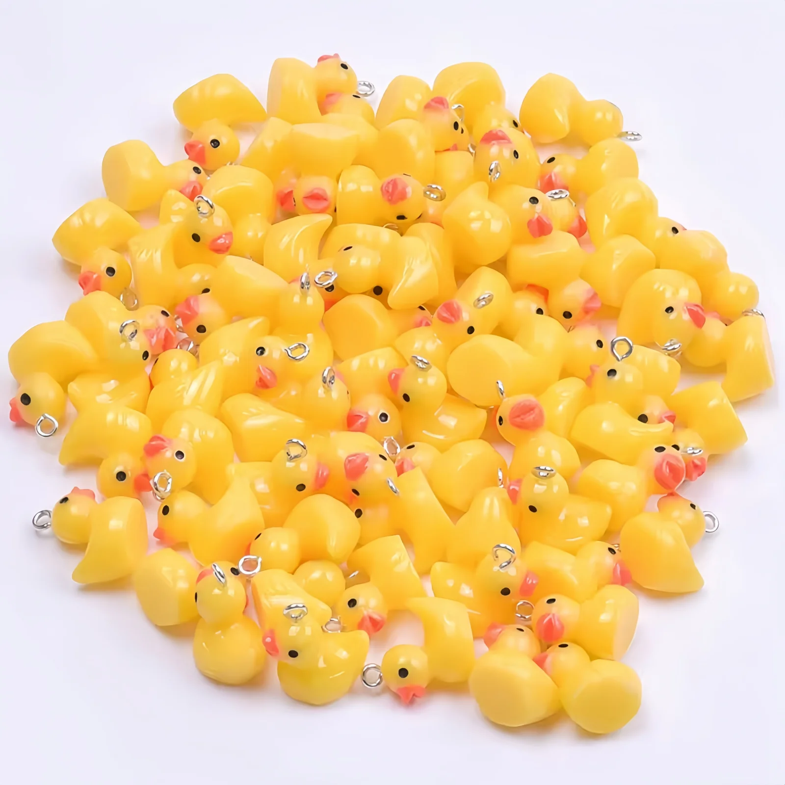 10/30/50/100 unids/lote amarillo 3D pato resina encantos lindo Animal colgante para fabricación de joyería Diy pendientes llavero accesorios artesanales S
