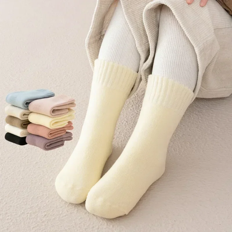 Warm Wool Furry Kids Sock for Boy Girl Simplicity Fashion Solid Color Calf Sock for Children Autumn Winter Cashmere Plush Sock