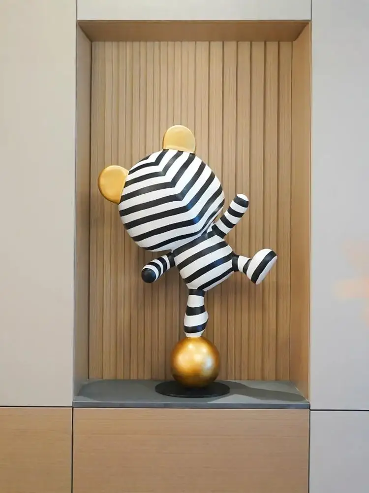 striped bear cartoon sculpture living room TV cabinet entrance floor ornament soft decoration