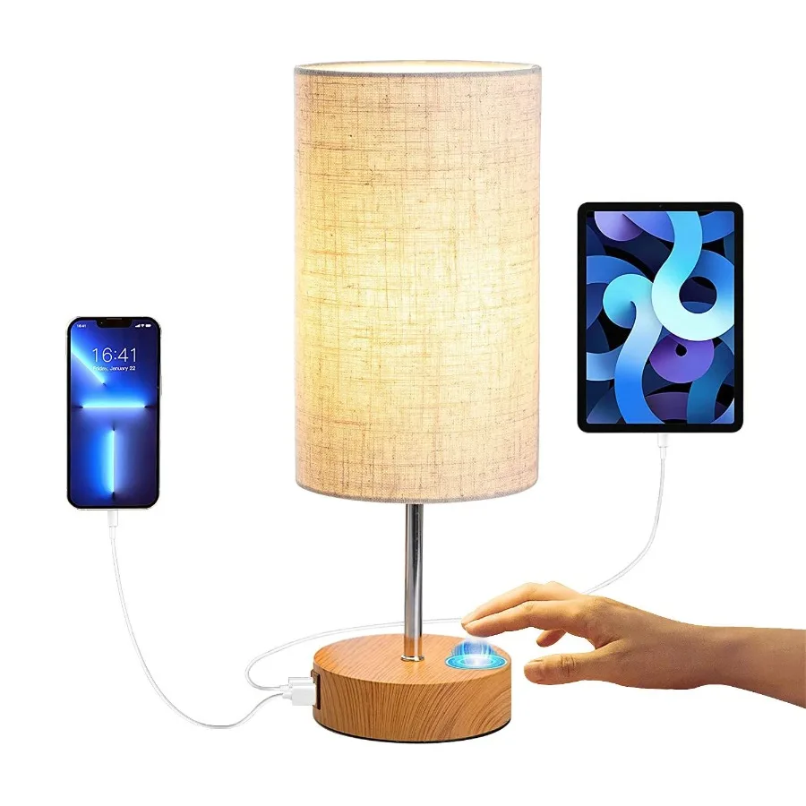 

Touch Control Table Lamp 3Way Dimmable Nightstand Beside Lamp for Bedroom Living Room Dual USB Ports LED Bulb Included