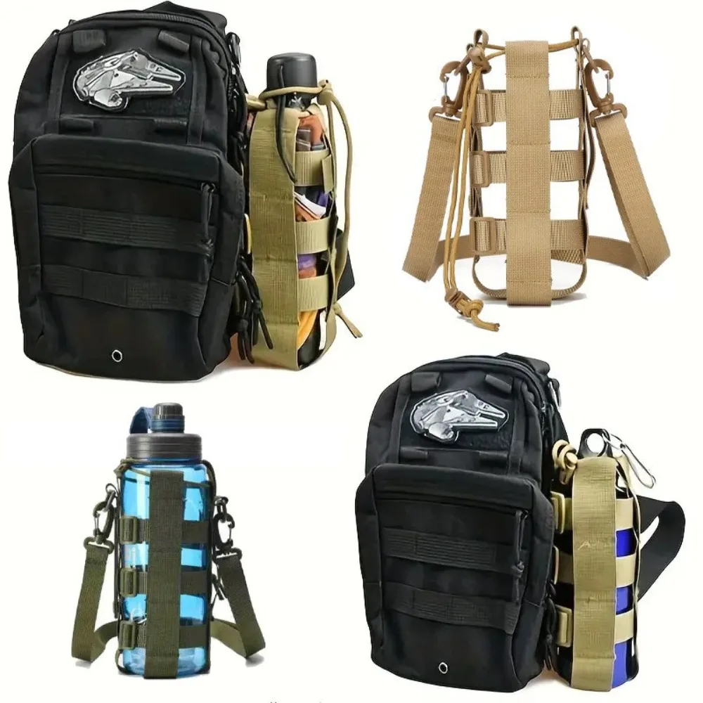 Adjustable Tactical Water Bottle Holder,Molle Nylon Water Bottle Pouch with Detachable Shoulder Strap for Outdoor Hiking Camping