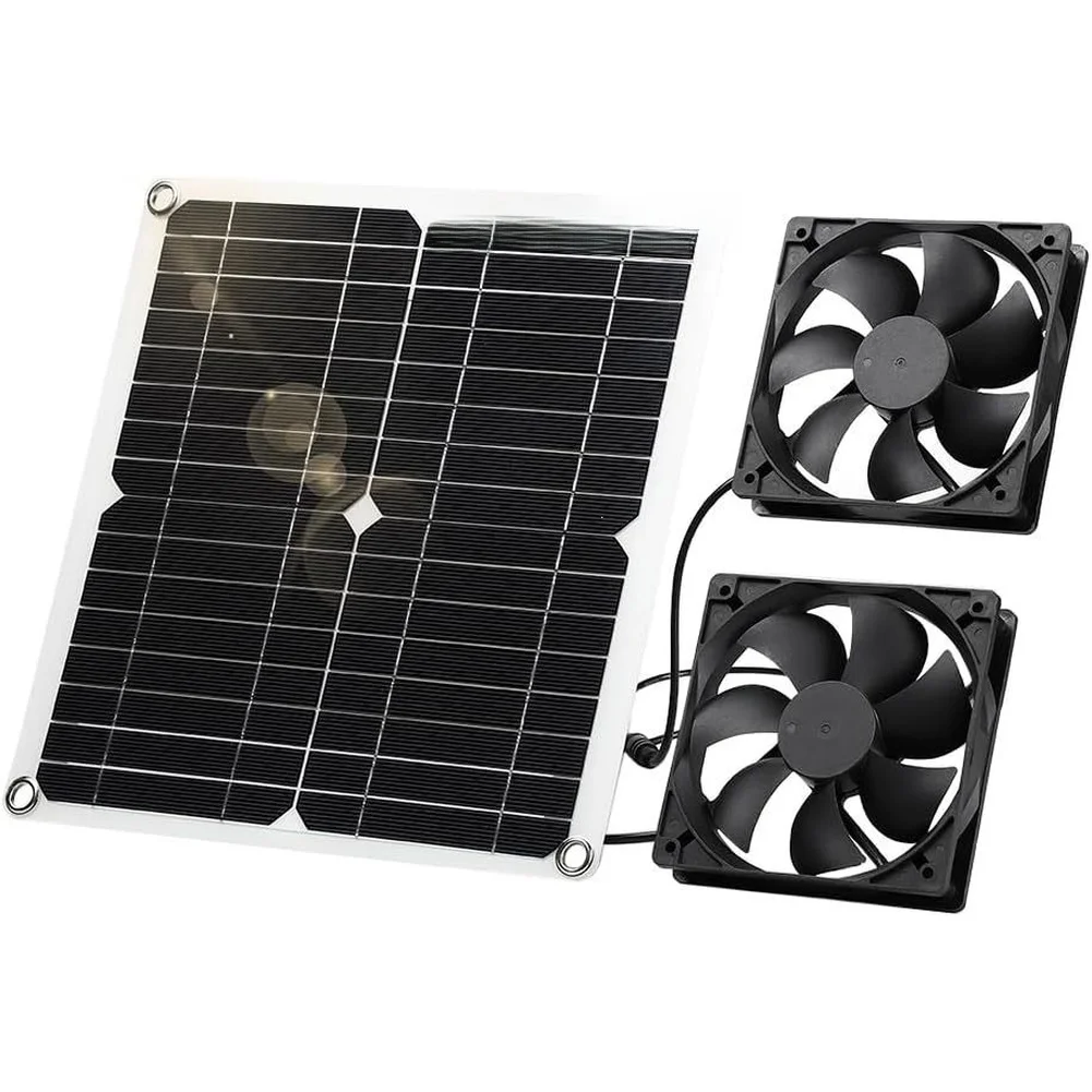 1set 12W Solar Panel Fan Kit Solar-Exhaust Fan With Dual-DC Output For Chicken House Greenhouse Shed Ventilation Window