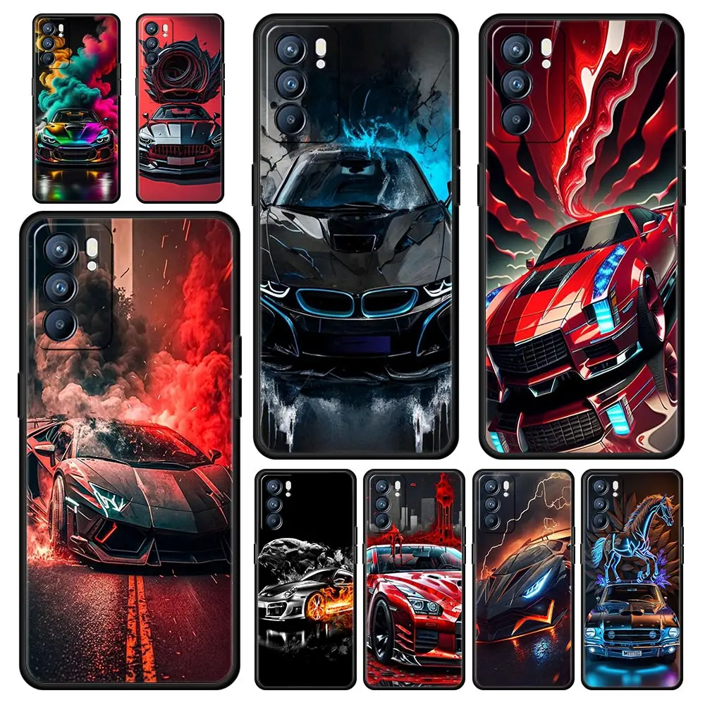 Capa de Celular para Oppo A17 A31 A54 A57 A79 A80 A98 Find X5 X6 Reno 7 8 10 11 12 13 F Pro 5G, Capa de TPU Macia com Design de Carro Esportivo Legal