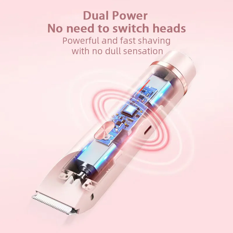 Rechargeable Hair Removal Trimmer Dual Head Floating R-Shaped Blade Round Head for Wet Dry Use Waterproof Versatile Hair Clipper