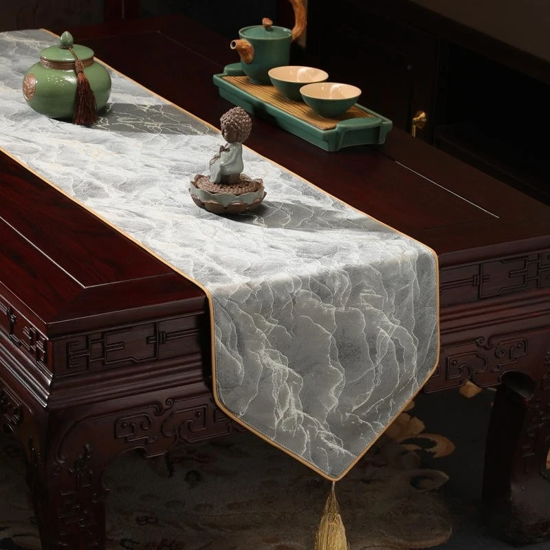 

Chinese Style Long Table Runner, Jacquard TV Stand Cover Cloth, Soft Coffee Table Fabric Mat, Rectangular Dining Room Scarf