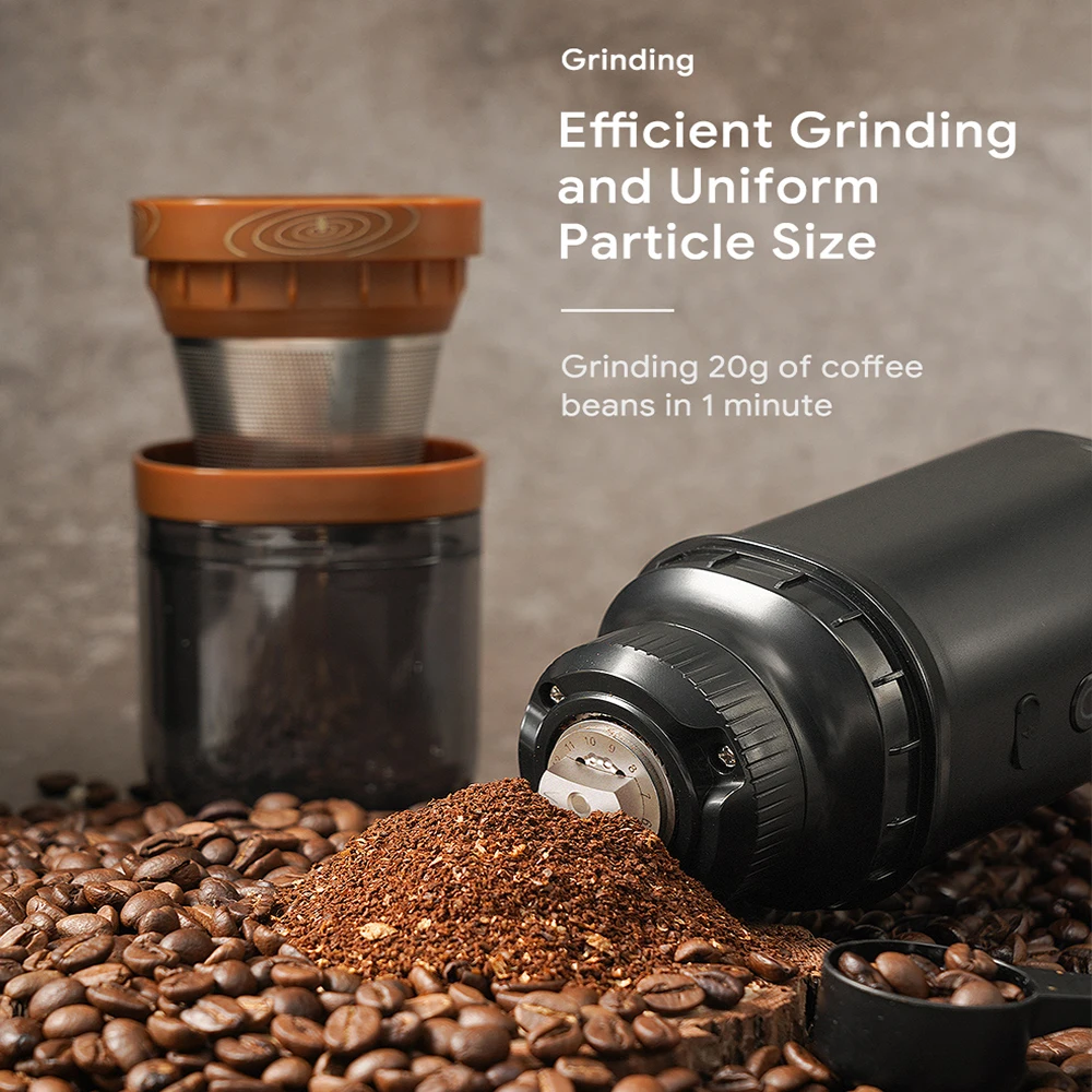Icafilas Portable Electric Coffee Grinder Stainless Steel Multifunction Mini Coffee Dripper Maker for Camping Travel