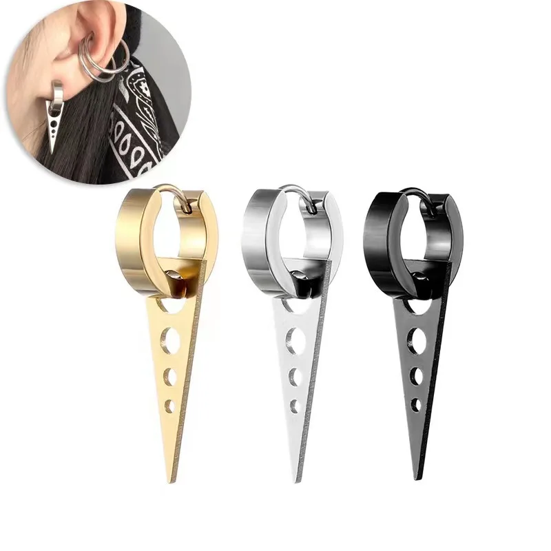 2Pcs Hip Hop Rock Punk Woman's Stainless Steel Black Dangle Pendant Punk Minimalist Hanging Earring for Man Piercing Ear Jewelry
