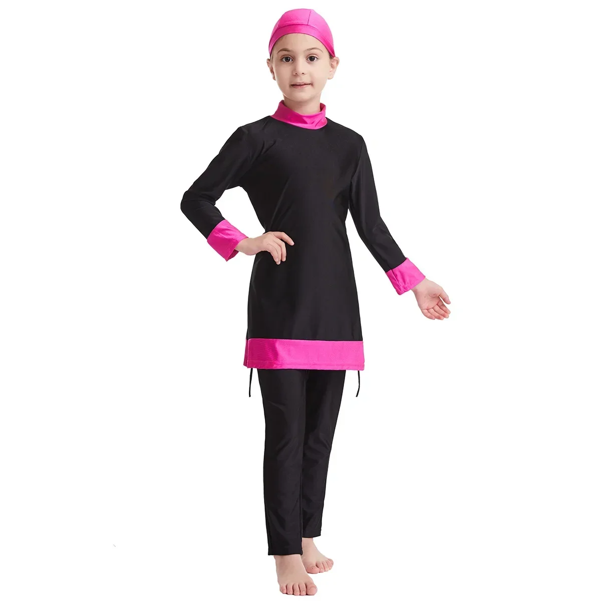 3 pezzi Ragazze Costumi da bagno musulmani Costumi da bagno lunghi per bambini Bambini islamici Arabo Islam Abbigliamento da spiaggia Costumi da bagno per bambini Burkini Pantaloni da surf