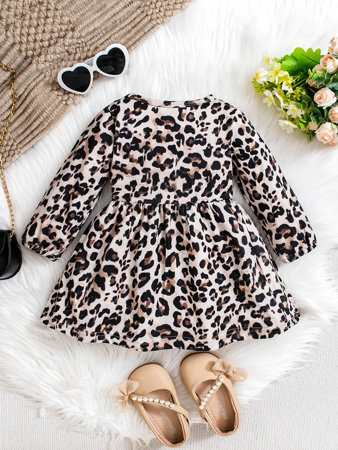 Winter 2024 Girls Dress Girls Long Sleeve Leopard Bow Cute Preepy Look Birthday Party Dresses Vestidos 6M-3T