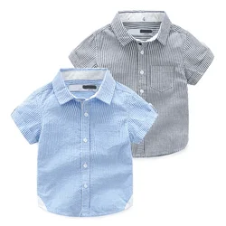 2024 Summer New Enfant Boys Stripe Shirts Cotton Children Clothes Short Sleeve Fashion Kids Boy Lapel Cardiga Shirt 1-8y