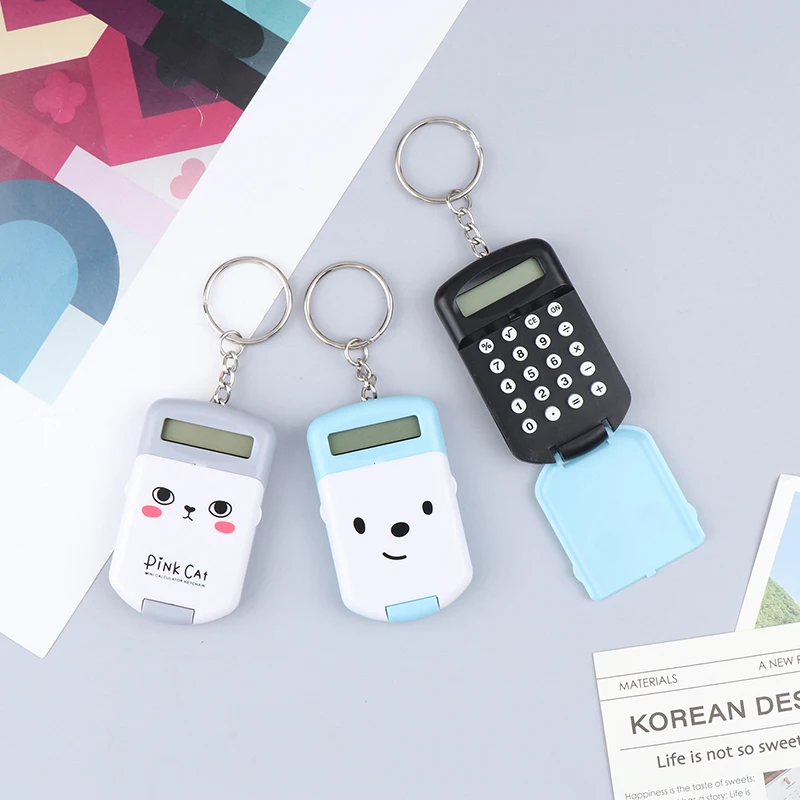 Cute Mini Lid Calculator Display Office Supplies Primary School Exam Public Use Portable Calculator Pocket Size Keychain