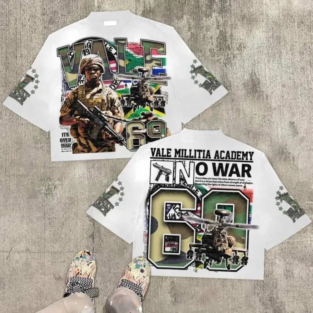 

Vintage Warzone 69 Peace Graphic 100% Cotton T-Shirt Cropped Tees Men's Vintage Casual Top Men's harajuku men clothing