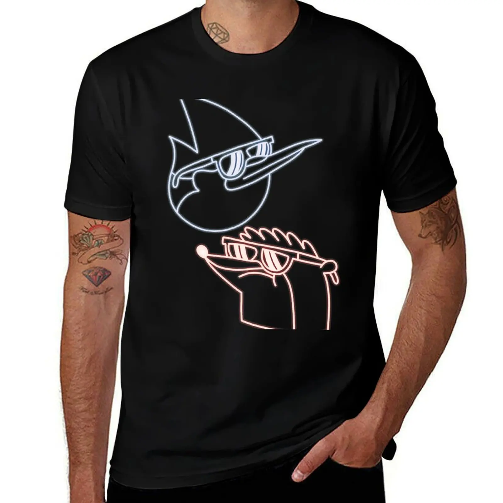 

Mordecai and Rigby neon T-Shirt man t shirts cotton g man t shirts for men T-Shirt