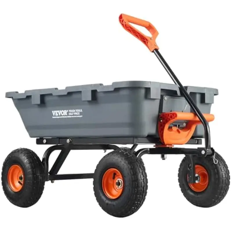 Poly Dump Cart 800 LBS Capacity | 4-Wheel All-Terrain Yard Wagon | 10 Inch Pneumatic Tires | 180 Degree Rotating Handle | Heavy-