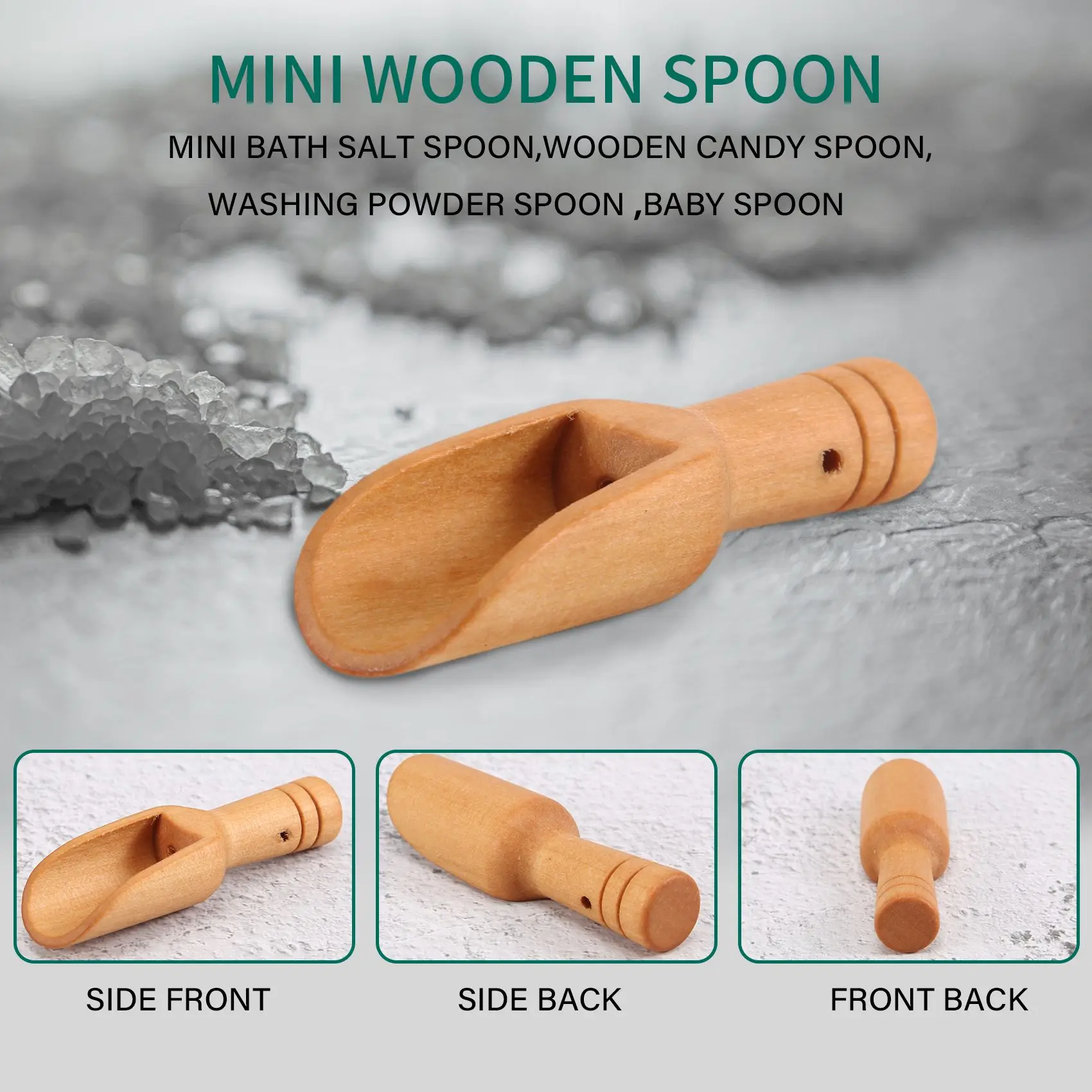 30 قطعة ملعقة خشبية صغيرة، ملعقة ملح استحمام صغيرة، ملعقة حلوى خشبية، مجموعة ملاعق مسحوق الغسيل، ملعقة أطفال ساخنة