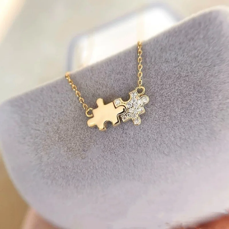 Creative Cartoon Puzzle Pendant Necklace Women S925 Sterling Silver Personalized Versatile Banquet Gift Jewelry