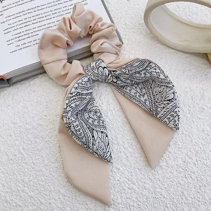 Paisley Little Flower Printed Hair Scrunchies Rabbit ear Scarf Hair Band for Women Elegant Hair Rope Hair Accessories