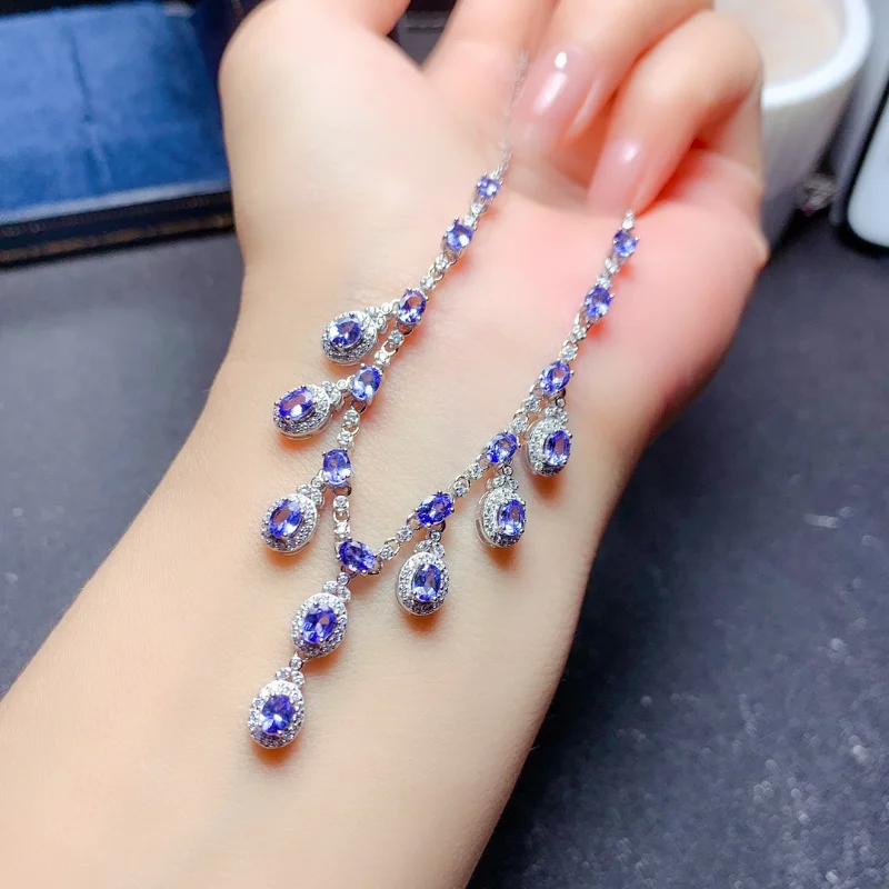 

Natural Tanzanite Clavicle Chain Pendant Necklace Blue Gemstone Necklace Proposal and Engagement Gift