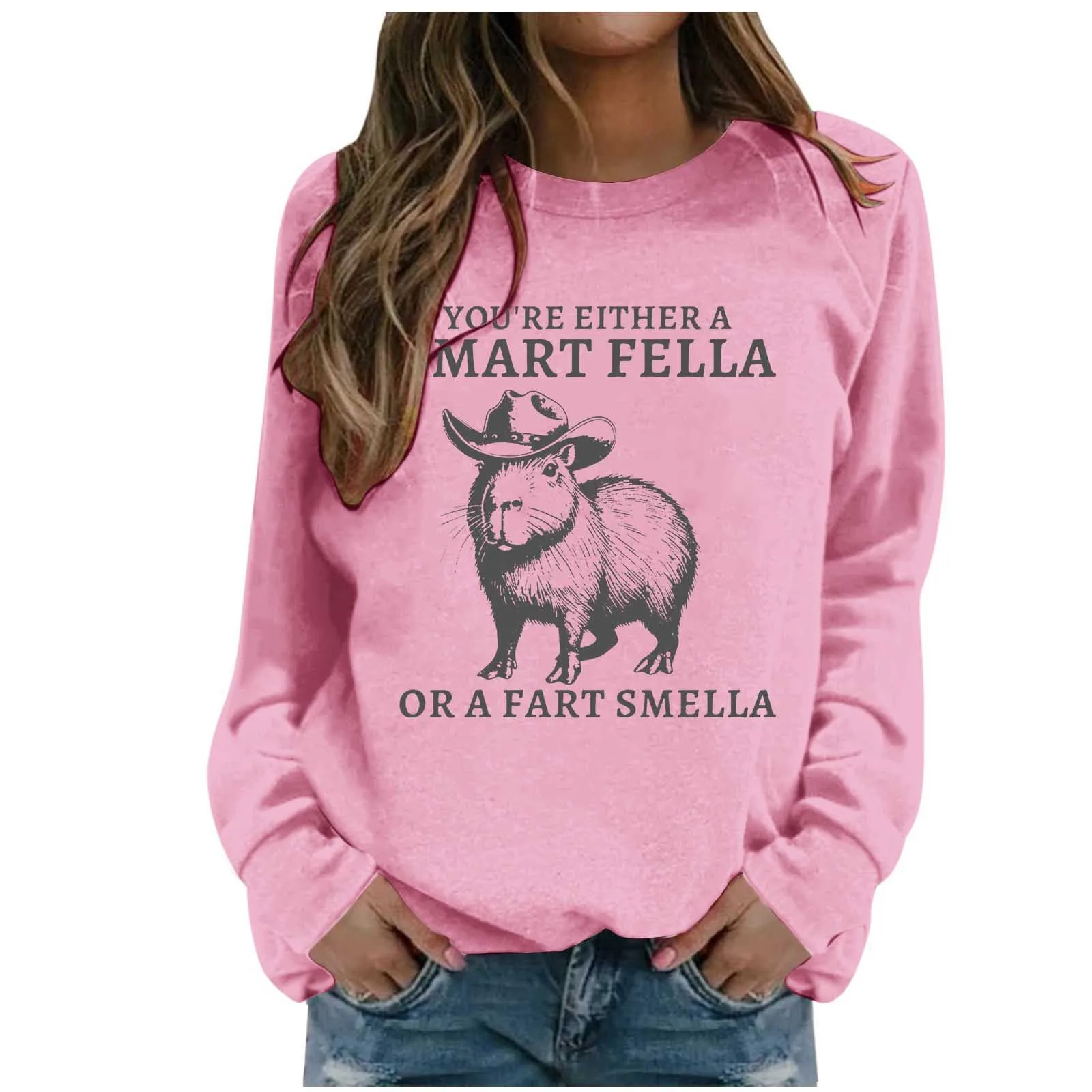 Valentine's Day Women Sweatshirts You'Re Either A Smart Fella Or A Fart Smella Print Crew Neck Pullover Sweatshirts Female Top