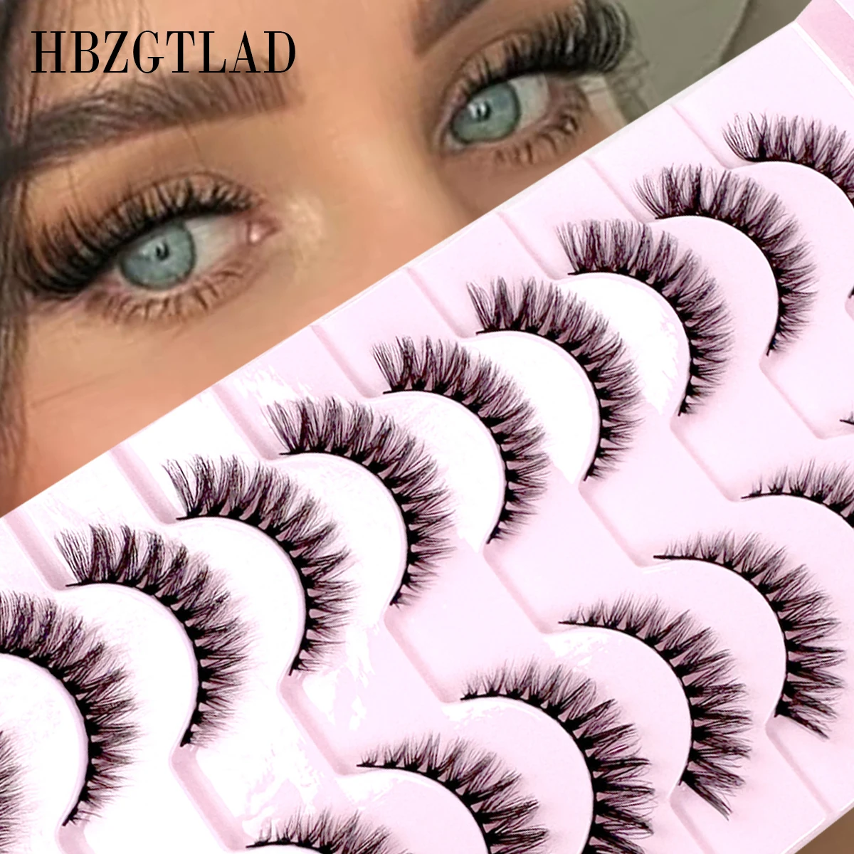 HBZGTLAD 10 أزواج من رموش المنك المزيفة رموش صناعية عين القطة الصناعية ثلاثية الأبعاد رموش صناعية طويلة طبيعية رموش ناعمة منفوشة تمديد