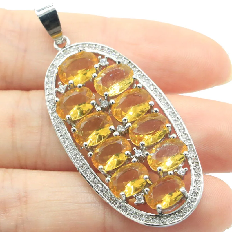 52x22mm Long Big White Sapphire Tanzanite Kunzite Violet Tanzanite Green Tsavorite Garnet Golden Citrine CZ Silver Pendant